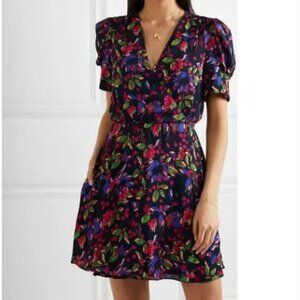 Saloni Lea Wrap Mini Dress in Carolotta Indigo Floral size 12